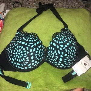 Blue and black bikini top